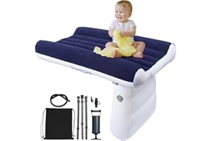 BAOZMINAN Inflatable Toddler Travel Bed,Toddler Airplane Bed,Portable Kids Travel Bed with Manual Inflatable Pump,Seat Belt and Travel Bag(Blue)