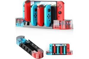 KUNSLUCK Switch Wall Mount with Joy-Con Charger, Wall Mount Switch Charging Dock Station with 20 Game Card Storage and 6 Charger for Joy-Con (Black)