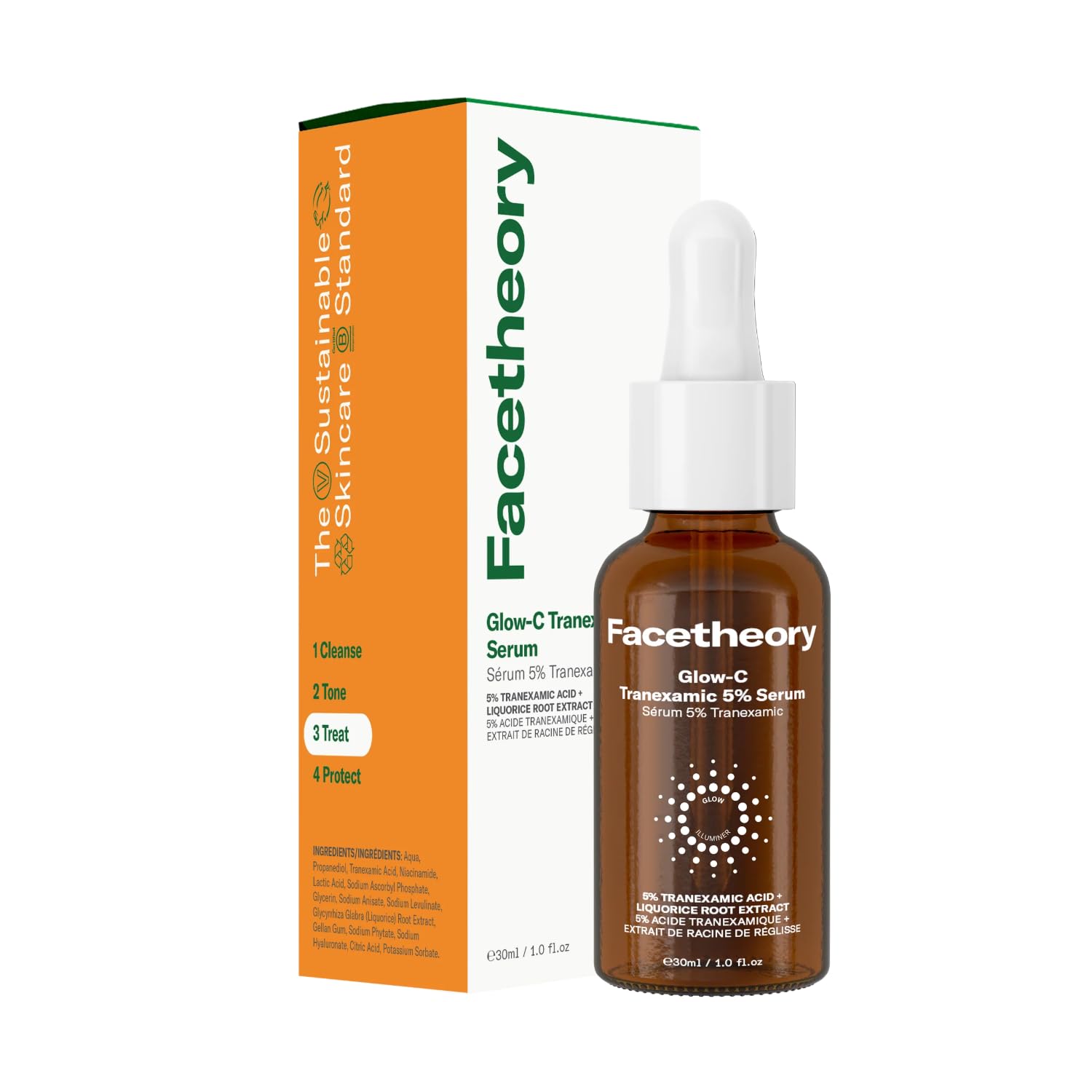 facetheory Glow-C Tranexamic Acid Serum (Unscented) - Skin Brightening & Dark Spot Serum for all Skin Types - Face Serum for Uneven Tone & Pigmentation (30 ml)