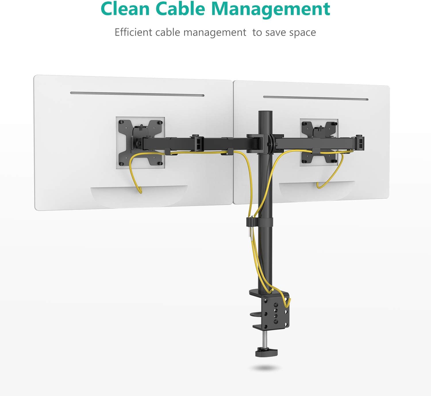 WALI Dual LCD Monitor Fully Adjustable Desk Mount Stand Fits 2 Screens up to 27 inch, 22 lbs. Weight Capacity per Arm (M002), Black : Office Products