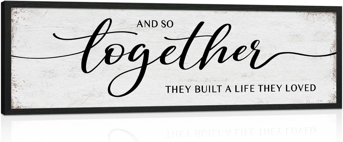 Paintings - Modern Farmhouse Wall Decor: And So Together They Built a Life They Loved Sign, Rustic Wood Framed Wall Art for Bedroom Living Room Home Decoration 12