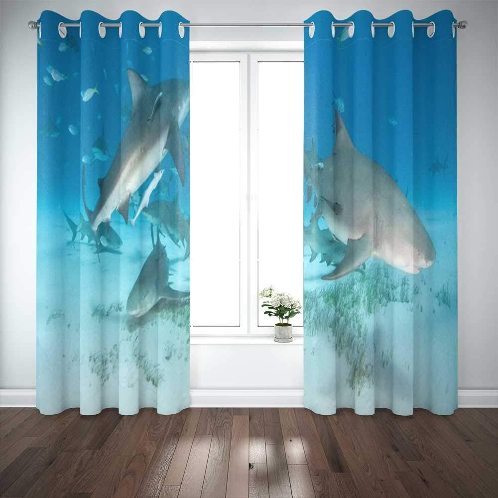 EMMTEEY Picture Shows Reef Sharks and Lemon The at Bahamas 52X63 Window Curtain Panels Kids Boys Girls 2 Panel Sets for Living Room Bedroom D&eacute;cor