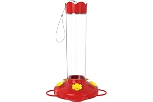 MEKKAPRO Outdoor Hummingbird Feeder Made from Glass, Hanging 5 Nectar Feeding Stations, Bright Red, Backyard Feeder (20 Ounce)