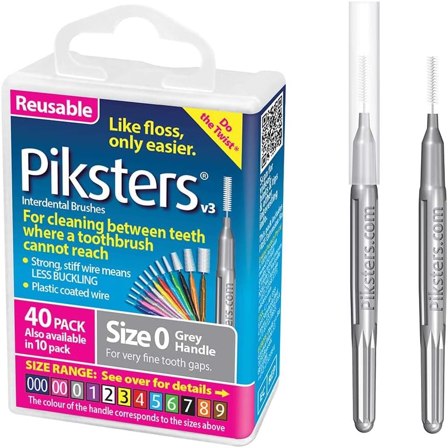 Piksters Interdental Brushes 40 pk Size 0 Grey Safe for Braces Gum Care