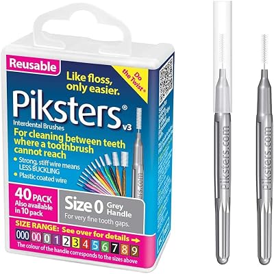 Piksters Interdental Brushes 40 pk Size 0 Grey Safe for Braces Gum Care