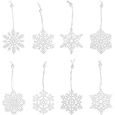 16pcs White Snowflake Decorations, 8 Styles Wooden Snowflakes Hanging Charm Pendant Christmas Ornaments for Winter Home Christmas Tree Decorations Crafts
