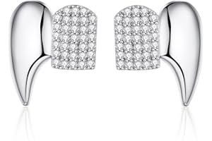 IS4U Gothic Vampire Diamond Grills Teeth Grillz Diamond Grills for Your Teeth 18k Gold Plated Double Tooth Grizz Caps Vampire Bat Fang Iced Out CZ Diamonds Grills Gothic Halloween Cosplay Party Jewelry for Men and Women