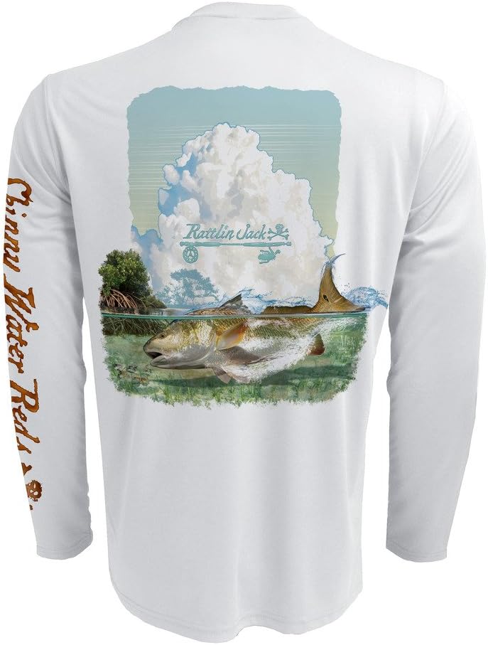 Mens Fishing Shirts UPF Sun Protection Realistic Redfish