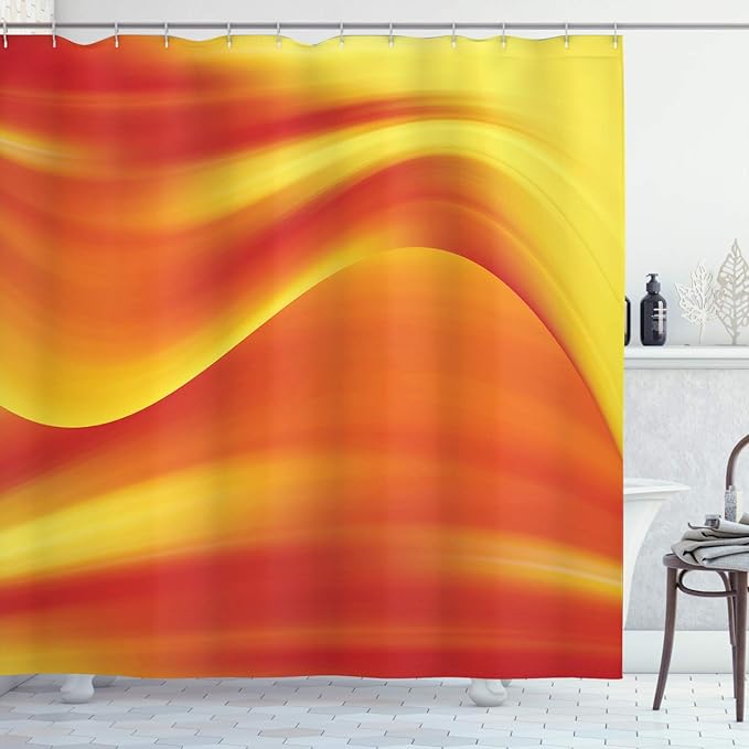 Burnt Orange Decor Shower Curtain Set By Ambesonne, Digital Waves With