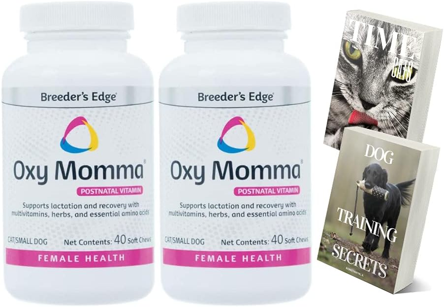 Breeders Edge Oxy Momma 2 Pack 40ct Small Dog & Cat Nursing Support Soft Chews & Birth Recovery Supplements - Postnatal Vitamins for Breastfeeding Moms - Lactating Help Cat & Dog Chews with 2 E-Books
