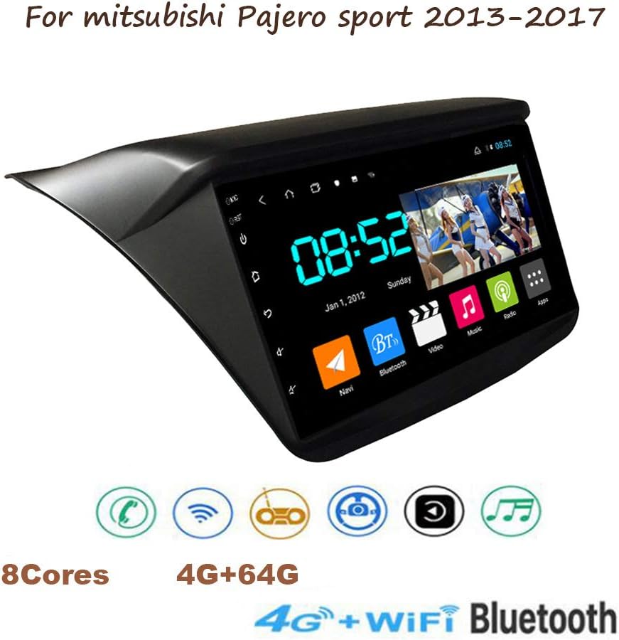 For Mitsubishi Pajero Sport 2013-2017 Car Radio Stereo Android 8.1 MP5 Player GPS Navigator Support USB Radio OBD DVR 9 Inch 2.5D+IPS 8 Cores Touch Screen BT Mirror Link,8cores,4G+WiFi 4G+64G