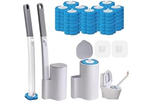 Disposable Toilet Brush with 54 Refill Heads, 2 Handles & Holders Included – No-Touch Toilet Bowl Cleaning System with Ocean 