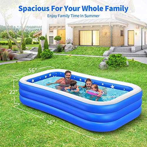 Plastic Kiddie Pool, 96"X56"X22" Inflatable Kids Pool, FullSized