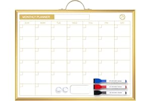 ARCOBIS Monthly Calendar Whiteboard - 12" x 16" Double-Sided Magnetic Dry Erase Board with Gold Frame - Portable Wall Hanging Planner for Home, Office, School