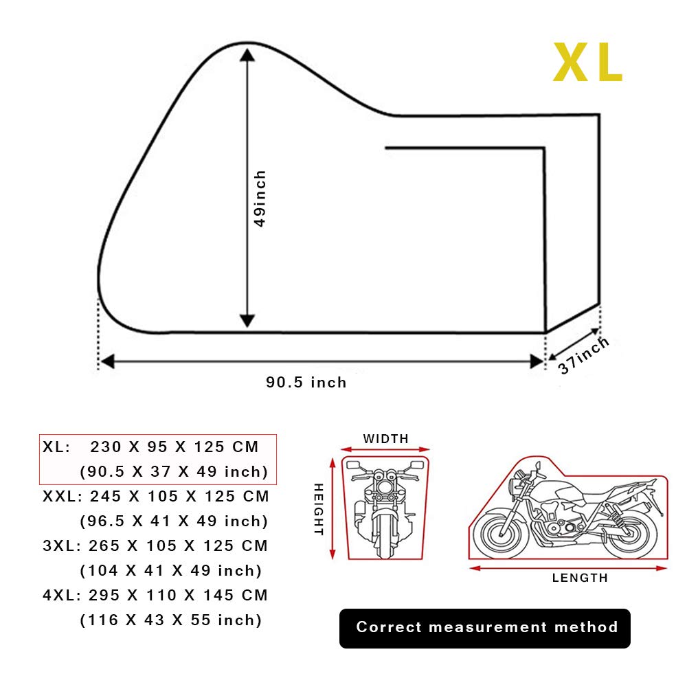LucaSng Housse Moto Universelle, Housse étanche 190T, Anti-poussière, résistante aux Rayons UV, Respirante XL (230X95X125cm) Noir/Argente
