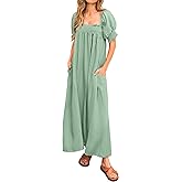 KIRUNDO Women 2026 Summer Maxi Dress Casual Loose Puff Sleeve Square Neck Maternity Flowy Long Beach Dresses with Pockets