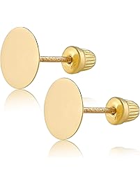 BallucciToosi Circle Disk Stud Earrings -14k Real Yellow Gold Girls and Women Christmas Gift - Small and Minimalist Round Stud Earrings