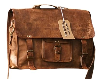 Right Choice Mens Vintage Genuine Leather Laptop Briefcase messenger satchel bag18X13X6 Brown