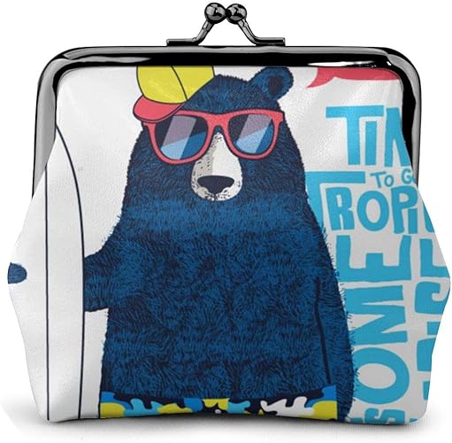 Amazon がま口 財布 小銭入れ 熊 サーフィン 化粧ポーチ コインケース 収納バッグ ミニポーチ 革 レザー 大容量 柔らかい 丸形 便利 軽量 小物入れ Lpyrose 小銭入れ