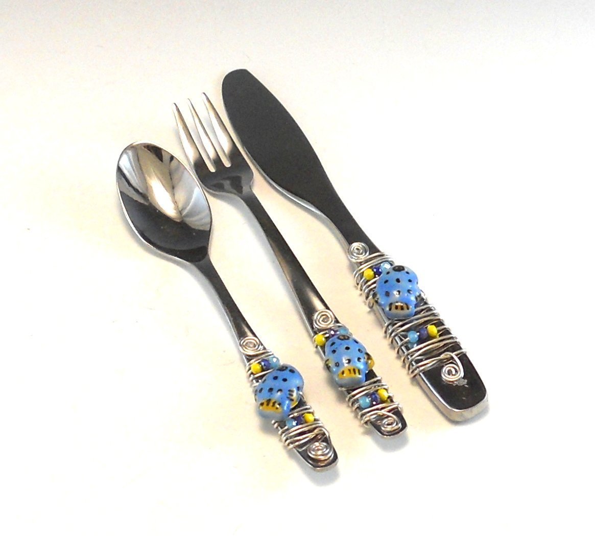 Beaded Hors'dourve Utensils/Appetizer Fork, Spoon, and