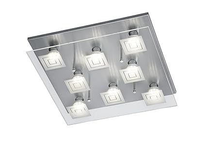 Reality Leuchten LED Deckenleuchte, inklusiv 8x 3 W, GU10, 230 lm, 3000 K, 40 x 40 x 9 cm, nickel matt/Glas frostfarben/klar 