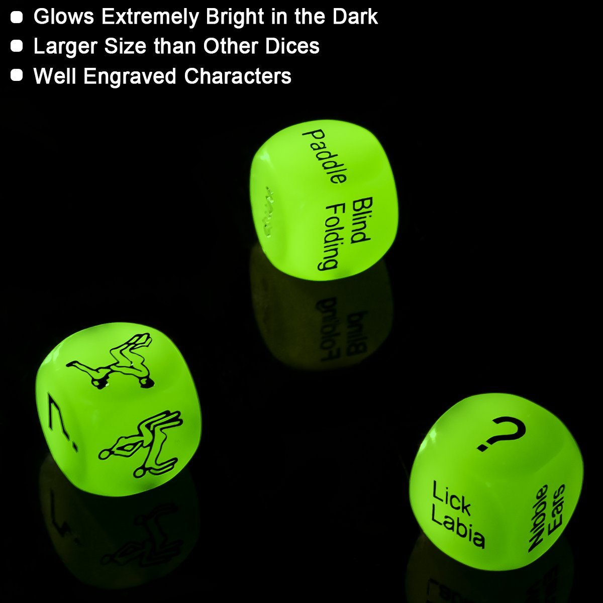 SEXY SLAVE Sex Dice for Couples - Glow in the Dark Spicy Dices with 3 Levels Up for Beginners or Advanced Players,Set of 3,Large Size