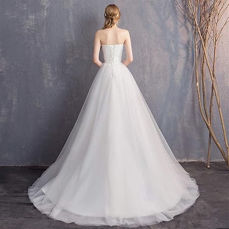 Amazon Co Jp Aohi ウェディングドレス レディース 花嫁 結婚式 ウェディングドレス ベアトップ 花嫁 妊娠中の女性適用 森系 スリム 春秋 王女 小さな尾を落ち 服 ファッション小物