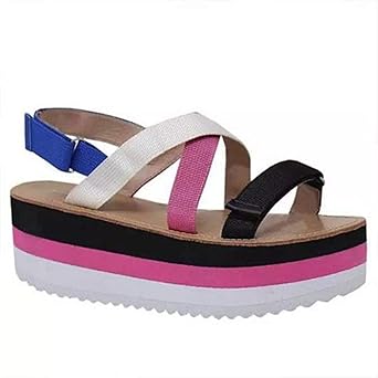 Amazon.com: Women's Fashion Rainbow Color Block Platform Sandals Summer Casual Open Toe Beach 
