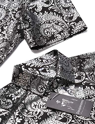 Daupanzees Mens Party Celebration Dress Shirts Short Sleeve Luxury Print Classic Modern Fit Fashion Unique Revel Birthday Button Down Shirts Sliver