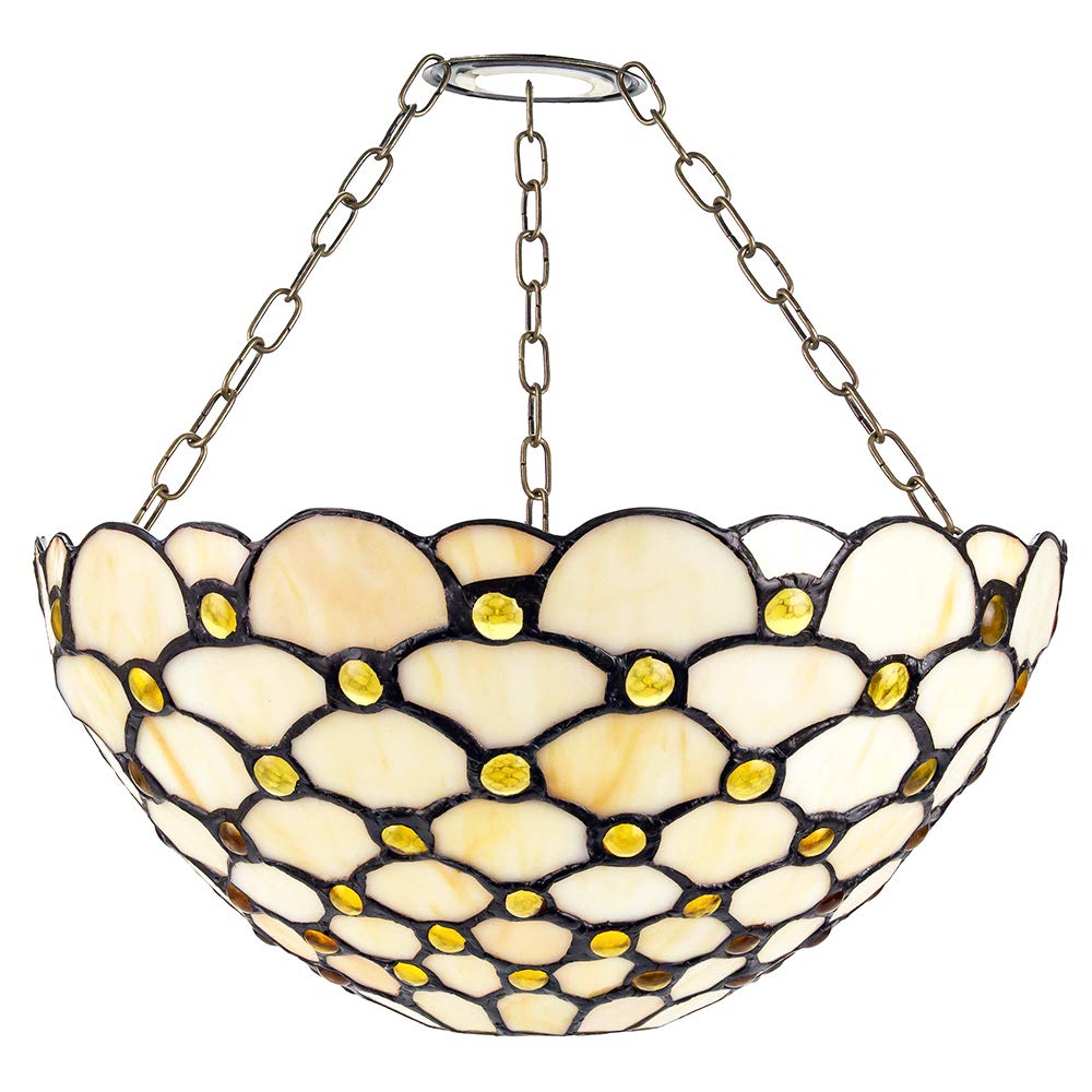 Traditional Amber Stained Glass Tiffany Easy Fit Pendant Shade with Multiple Circular Beads | 12" Diameter by Happy Homewares