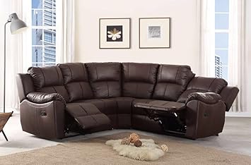 New Marbella Large Leather Reclining Corner Sofa Recliner Brown
