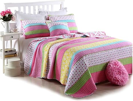 Amazon Hyfjp キッズ女の子慰めキルトは 3人の小品ピンクドットストライプ快適なコットンの女の子のベッドカバー可愛い女の子を設定します Color Multi Colored Size 230 250cm 寝具カバーセット オンライン通販