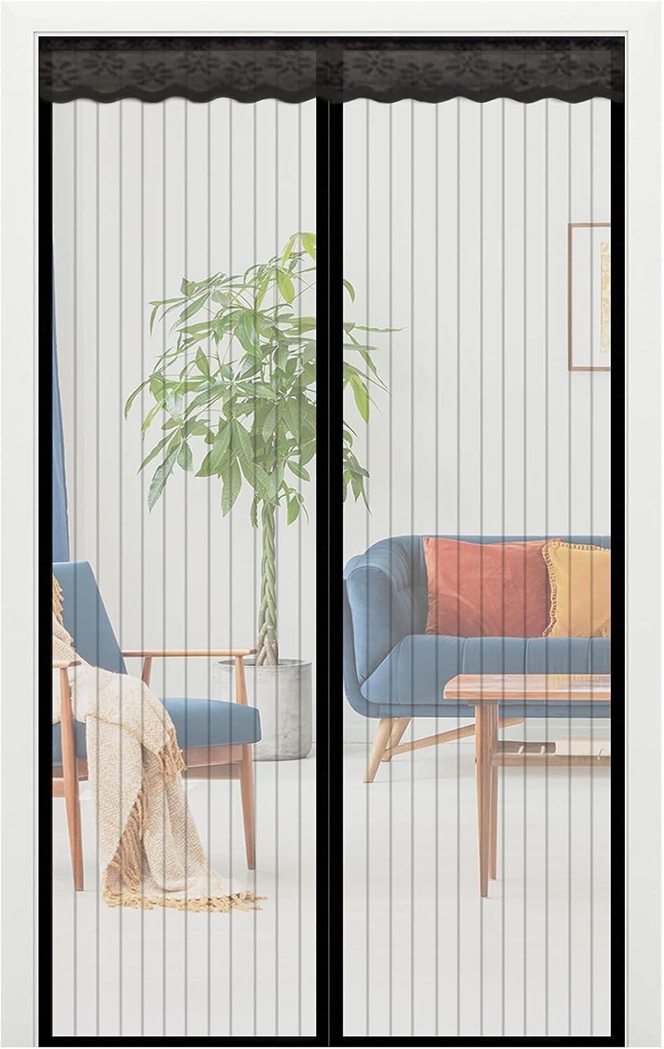 NGreen Reinforced Magnetic Screen Door, Heavy Duty Mesh Curtain and Full Frame Hook and Loop, Keeps Mosquitoes Out
