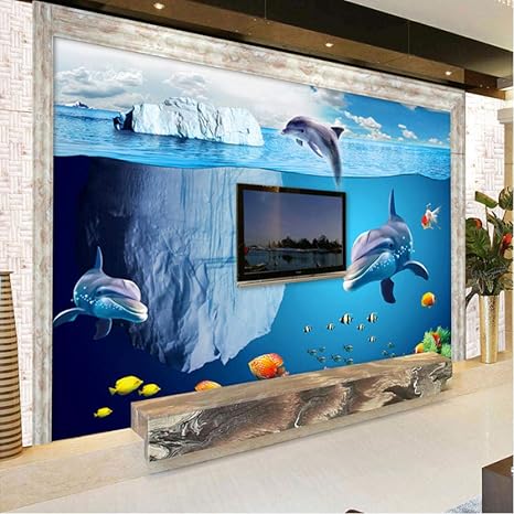 Amazon Co Jp 3d漫画サメ魚水中写真壁画壁紙子供寝室リビングルーム不織布壁紙3d 250x175cm ホーム キッチン