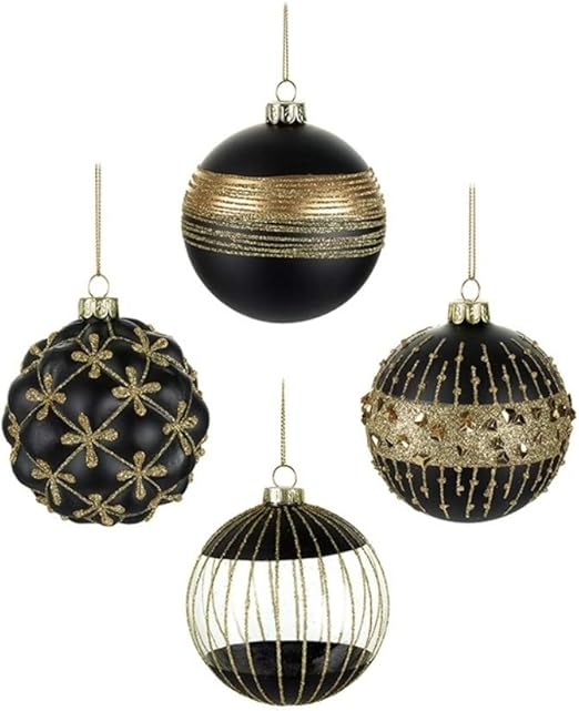 Luxury Set of 4 Contemporary BLACK & GOLD Christmas Tree