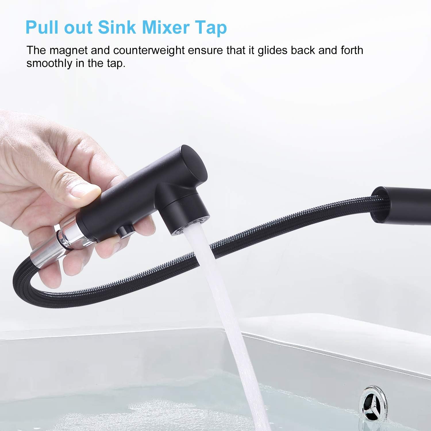 CREA Kitchen Tap with 3 Function Sprayer, Pull Out Kitchen Mixer Tap, 360° Swivel Kitchen Sink Tap - Image 4