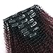 Sassina Seamless Two Tone Ombre Afro Kinky Curly Human Hair Extensions Double Wefts Clip on Remi Hair Natural Black Fading into Cherry Wine 120 Grams per Set With 7 Pieces 17 Clips ACTN99J 14 Inch