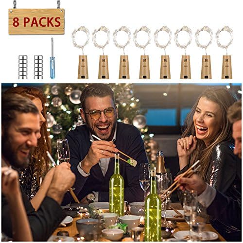 Wine Bottle Cork Lights-BUKELERN 8 Set Bottle Lights Battery 15 LEDS Starry String Lights Battery Operated Wine Bottle Lights for Christmas Holiday DIY Party New Year Dating Decoration (Warm white)