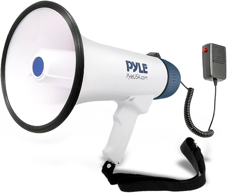 PYLE Megaphone Speaker PA Bullhorn-Built-in Siren-40 Watts Adjustable Volume Control&Rechargeable Battery-10 Sec Record Ideal for Football, Baseball, Cheerleading Fans, Safety Drills-PMP45R