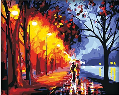 Frameless DIY Paint By Numbers Kits For Adult Kids Romantic Lovers Street Lamp On Canvas Painting By Number For Home Wall Decor,16x20" Unmounted