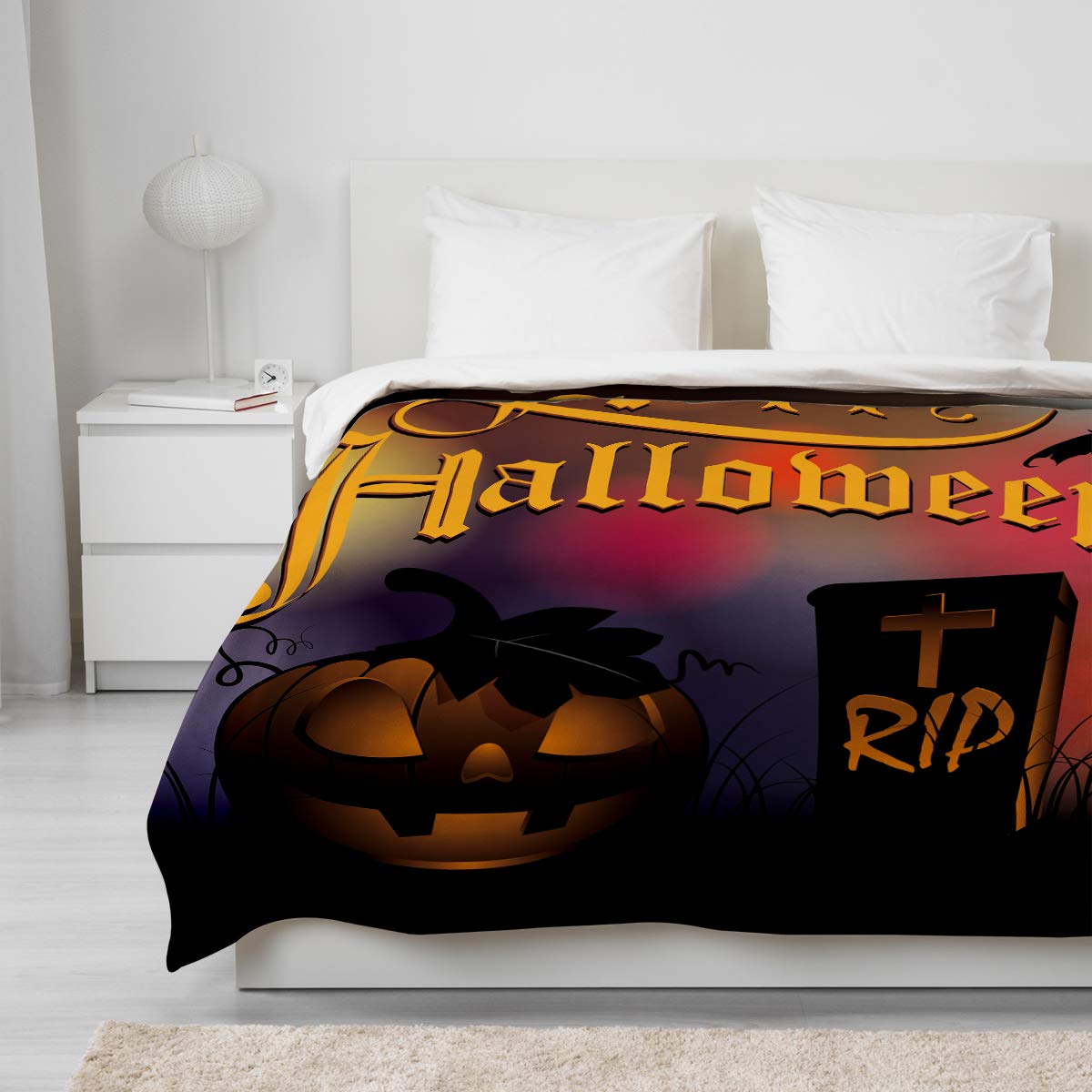 Flannel Fleece Bed Blanket 50x80 Inch Happy Halloween Throw