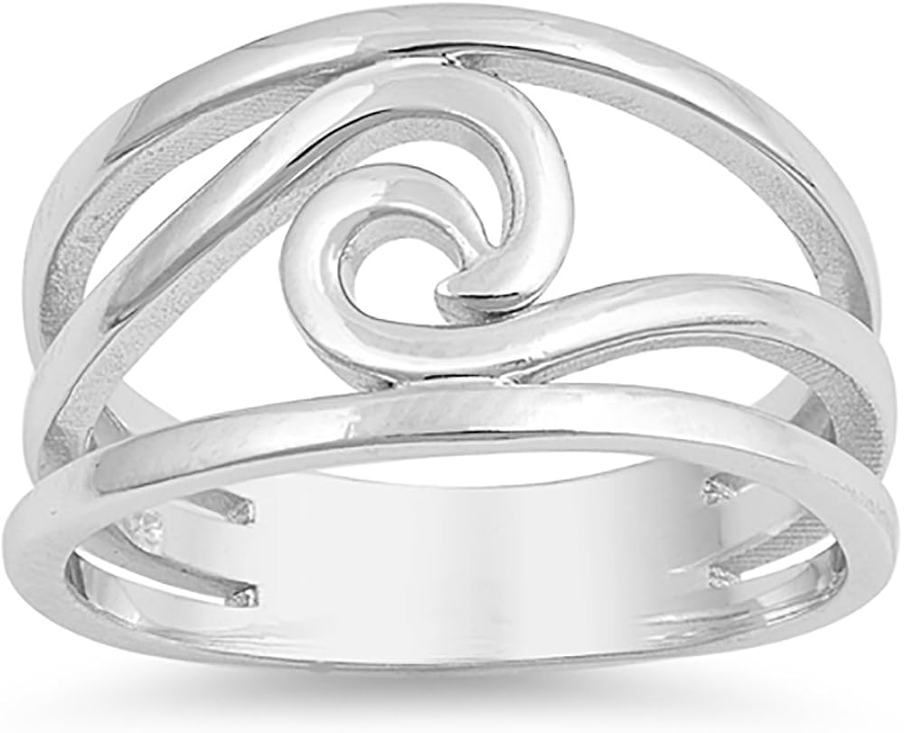 Sterling Silver High Polished Wave Ring Size 10 Amazon.co.uk Jewellery