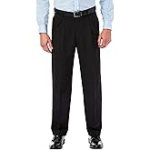 Haggar Men’s Hidden Expandable Waistband Classic Fit Pleated Front Gabardine Dress Pant