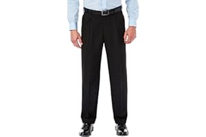 Haggar Men’s Hidden Expandable Waistband Classic Fit Pleated Front Gabardine Dress Pant