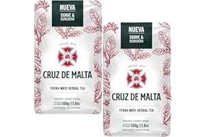 Cruz de Malta Yerba Mate Traditional Argentina Brew Gluten-Free Large Leaf Low Dust | USA Specific Packaging | (1.1 Lb - 500Gr) - Pack of 2