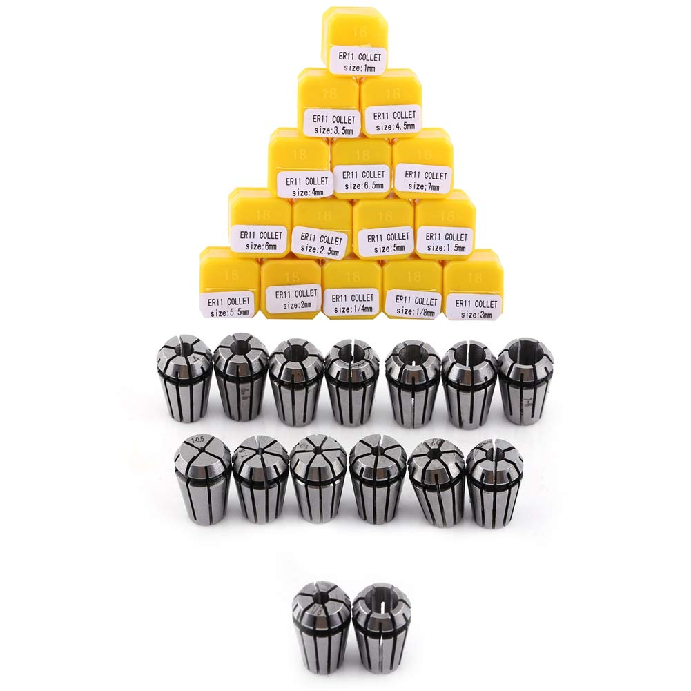 15Pcs of 1Set Collet, ER11 Spring Collet Chuck for CNC Engraving Machine & Milling Lathe Workholding Tool 1mm, 1.5mm, 2mm, 2.5mm, 3mm, 3.5mm, 4mm, 4.5mm, 5mm, 5.5mm, 6mm, 6.5mm, 7mm, 1/8",1/4"