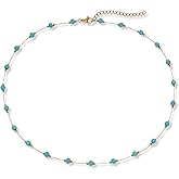 Suyi Turquoise Necklace Silver Beaded Choker Necklaces Boho Western Jewelry