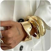 EZSONA Boho Gold-Tone Cuff Bangle Bracelet Set for Women - Chunky Waterdrop Irregular Wide Stackable Minimalist Jewelry