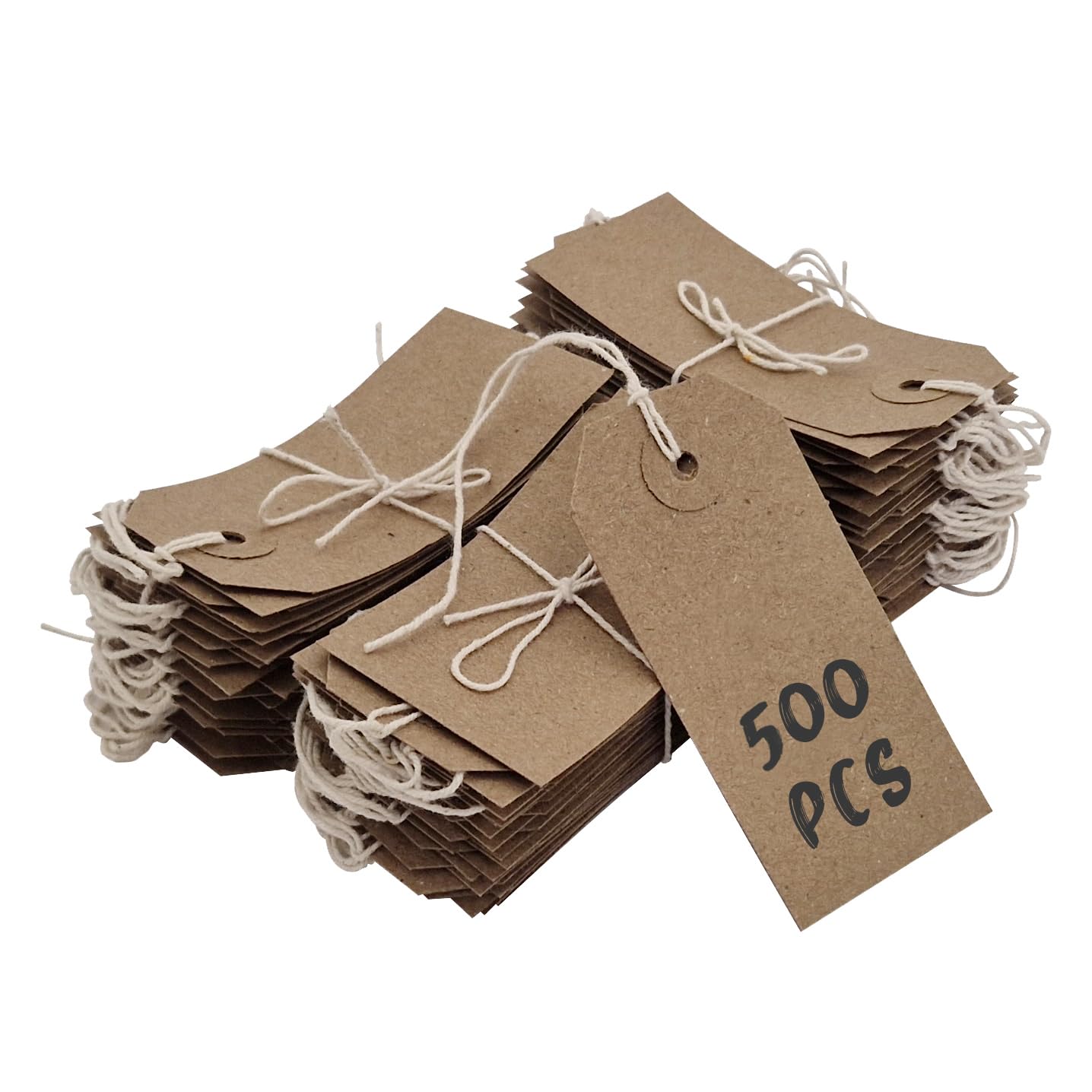 Swift Strung Tags Brown Reinforced Card Clothing Parcel Label String Hanging Gift Swing Tickets Kraft Hang Price Labelling 70mm x 35mm (Pack of 500)
