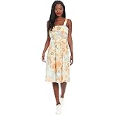 London Times Women's Square Neck Empire Waist Linen Rayon Midi Summer Adjustable Belt-Wedding Guest Dresses